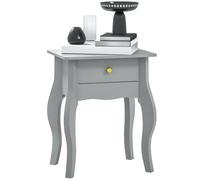 Bedside Table Grey MDF 45x35x55cm French Style Curved Legs Drawer Gold Knob Mini