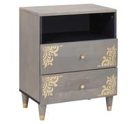 Bedside Table Grey Solid Mango Wood 50 x 33 x 62 cm 2 Drawers Hand-Painted Brass