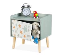 Relaxdays Children's Bedside Table, Stars, Kids Nightstand with Cupboard, HWD 41x40x30 cm, Wood & MDF, White/Green