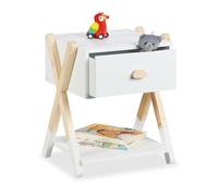 Bedside Table Kids Nightstand Children's Bedroom Drawer Shelf Wood MDF White