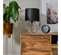 MiniSun | Modern Copper Metal Basket Cage Bed Side Table Lamp with a Black Fabric Shade | Table Lamps & Home Improvements Essential