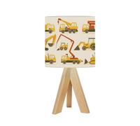 Bedside Table Lamp Tripod Desk Lamps Living Room Bedroom Large set construction equipment Special vehicles Building Wooden Base Lampshade Kids Room Small Light for Reading Nightstand Shades