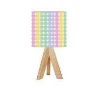 Bedside Table Lamp Tripod Desk Lamps Living Room Bedroom Rainbow Pastel Blue Purple Pink Yellow Green Gingham Patterns Wooden Base Lampshade Kids Room Small Light for Reading Nightstand Shades