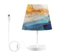 Bedside Table Lamps with USB Ports, Blue Gold Yellow Marble Textures Nightstand Desk Lamps for Bedroom, Living Room, Office,M