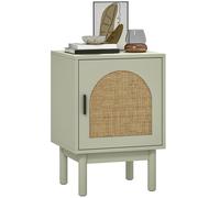 Homcom Boho Bedside Table With Rattan Door And Adjustable Shelf, Light Green