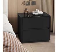 Bedside Table，modern with 2 Drawers Nightstand black Glass Top for Bedroom Living Room