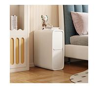 Bedside Table Narrow Sofa Side Table Minimalist Slim Bedside End Table With 2 Drawers|Microfiber Leather Nightstand Wood Bedroom Furniture For Small Spaces