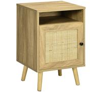 Bedside Table Natural 39x35x60cm Pine Legs Particleboard Rattan Door Cabinet Top