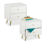 Bedside Table Nightstand Bedroom Drawers Bed White Gold Legs 41.5x40x32.5cm