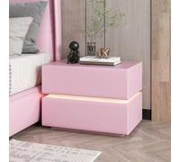 Bedside Table Nightstand Bedside Cabinet with Dual Sensor Lights No Assembly Solid Wood Frame Ultra-Fiber Leather Floating Design 2 Drawers Storage for Bedroom Living Room E,40 * 40 * 48cm