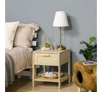 HOMCOM Bedside Table Nightstand W/Rattan Dawe Stoage Shelf Bedoom Living Room