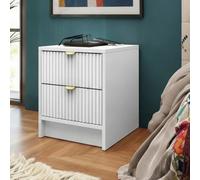 Bedside Table Nightstand With Drawers Tireno 2Sz Mdf White Velvet Laminated Ribbed Fronts Modern Unit For Bedroom Home Decor