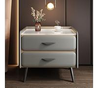 Bedside Table Nightstand with Faux Marble Top, Minimalist PU Leather Finish, 2 Drawers, Storage Cabinet for Bedroom or Living Room