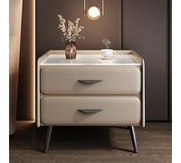Bedside Table Nightstand with Faux Marble Top, Minimalist PU Leather Finish, 2 Drawers, Storage Cabinet for Bedroom or Living Room