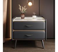 Bedside Table Nightstand with Faux Marble Top, Minimalist PU Leather Finish, 2 Drawers, Storage Cabinet for Bedroom or Living Room