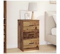 Bedside Table Old Wood 38x38x66cm Engineered Wood 3 Drawer Compact Nightstand UK