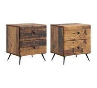 Bedside Table Old Wood 43x34.5x47.5cm Eng. Wood Compact Storage 4 Drawer 2pc Set
