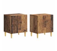 Bedside Table Old Wood 43x34.5x50cm Engineered Wood Eucalyptus Legs 2 Doors Pair