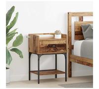Bedside Table Old Wood Engineered Wood 40x29x60cm 1 Drawer 2 Shelves Black Legs