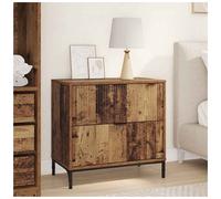 Bedside Table Old wood engineered wood 63.5x36x61cm Black Legs 2 Drawers Matte