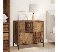 Bedside Table Old wood engineered wood 63.5x36x61cm Black Legs 2 Drawers Matte