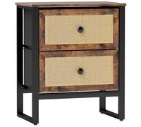 Bedside Table Rustic Brown 50x30x60cm PE Rattan Drawers MDF Frame Steel LegsSlim