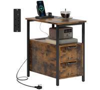 Bedside Table Rustic Charging Station Drawer Storage Nightstand Cabinet