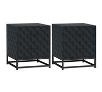 Bedside Table Set of 2 Black Particle Board & Steel 40W x39.5D x48Hcm Diamond UK