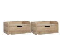 HOMCOM Floating Nightstands Set of 2, Wall Mounted Bedside Table with Storage Drawer for Bedroom, Natural