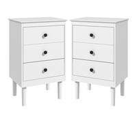 Bedside Table Set of 2 White MDF 40x30x64cm 3-Drawer Nightstands Slim w/ Handles
