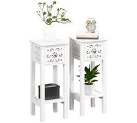 Bedside Table Set White MDF 30x30x75cm 2pc Drawer Shelf Floral Cutout Slim Pair