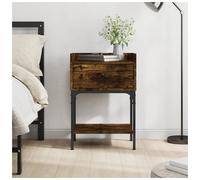 Bedside Table Smoked Oak 40.5x31x60cm Engineered Wood 1 Drawer 2 Shelves Sturdy