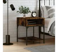 Bedside Table Smoked Oak 40x41x50cm Eng Wood 2 Shelves Nightstand Sturdy 60 kg
