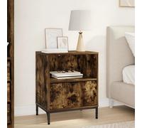 Bedside Table Smoked Oak 49 x 36 x 61 cm Engineered Wood 1 Drawer 1 Shelf Matte