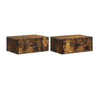 Bedside table Smoked oak 49x34.5x20cm Engineered wood Wall-mounted 2pcs 2-drawer