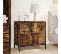 Bedside Table Smoked Oak 63.5x36x61 cm Engineered Wood Black Legs 2-Drawer Matte