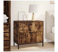Bedside Table Smoked Oak 63.5x36x61 cm Engineered Wood Black Legs 2-Drawer Matte