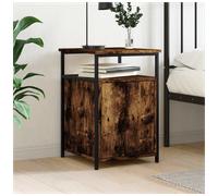Bedside Table Smoked Oak Engineered Wood 40x42x60cm Steel Legs Small Hinge Door
