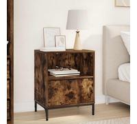 Bedside Table Smoked Oak Engineered Wood 49 x 36 x 61 cm 1 Drawer Shelf.