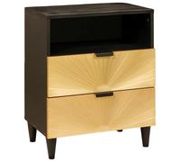 Bedside Table Solid Mango Wood Black & Gold 50x33x62cm 2-Drawer Small Nightstand