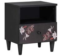 Bedside Table Solid Mango Wood Brown 40x33x46cm Floral Drawer Brass Knobs Small