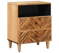 Bedside Table Solid Mango Wood Brown 50x33x60cm Drawer Brass Knob Compact Design