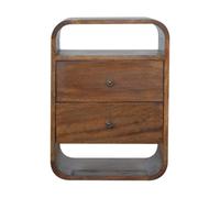 Solid Wood Chestnut Curve 2 Drawer Bedside Dark Brown