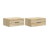 Bedside Table Wall-Mounted 2-Drawer Sonoma Oak Engineered Wood 49x34.5x20cm Pair