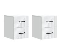 Bedside Table Wall-Mounted 2pcs White Engineered Wood 34.5x33x40cm 4 Drawers set