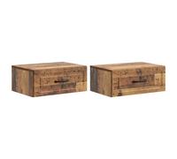 Bedside Table Wall-Mounted Old Wood Engineered 49x34.5x20cm 2 Drawer Set Slim x2