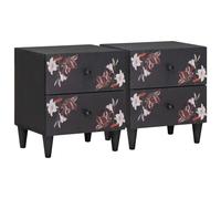 Bedside Table Warm Brown Solid Mango Wood 40x33.5x46cm Floral Pattern Brass Knob