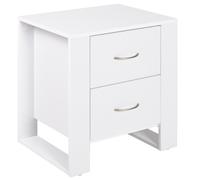 Bedside Table White 2-Drawer Particle Board 48x39x54cm Compact XL Silver Handles