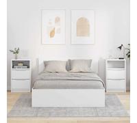 Bedside Table White 40x30x67cm Engineered Wood 2 Drawers Shelf CompactMinimalist
