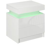 Bedside Table White 45x35x52cm High Gloss Particleboard LED 16olor 2 Drawers